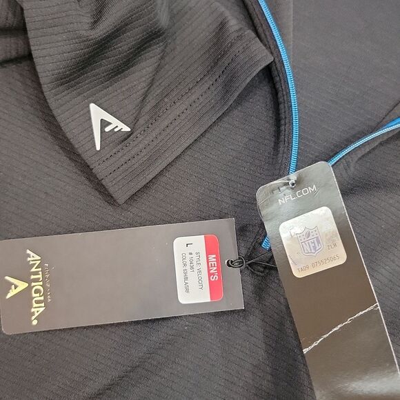 New Antigua NFL Black & Blue Quarter-Zip Pullover Carolina Panthers Shirt Size L - Picture 5 of 6